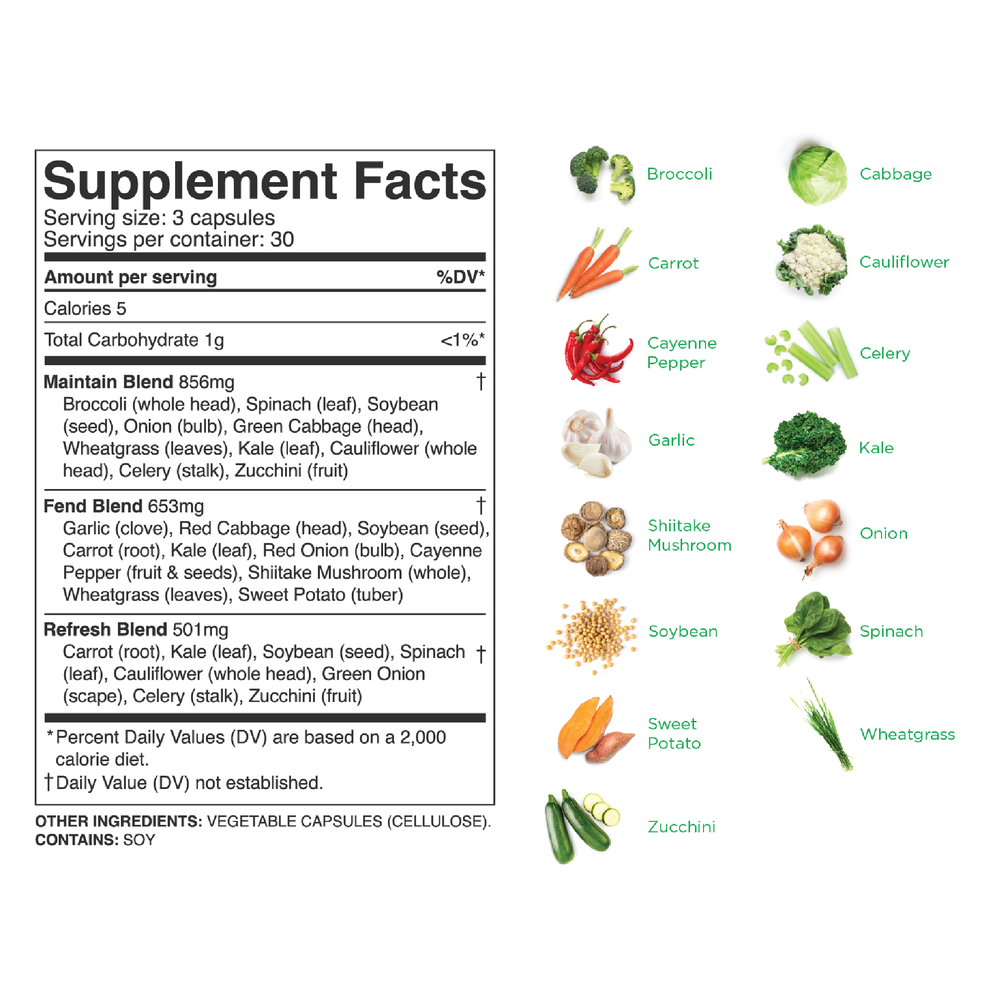 Balance of Nature Supplement Facts - 15 Ingredients of Whole Vegetables